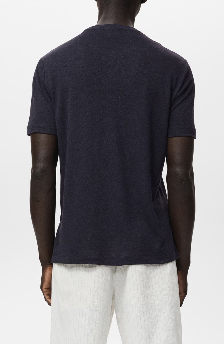 MANGO Slim Fit Linen Blend T-Shirt, Alternate, color, Navy
