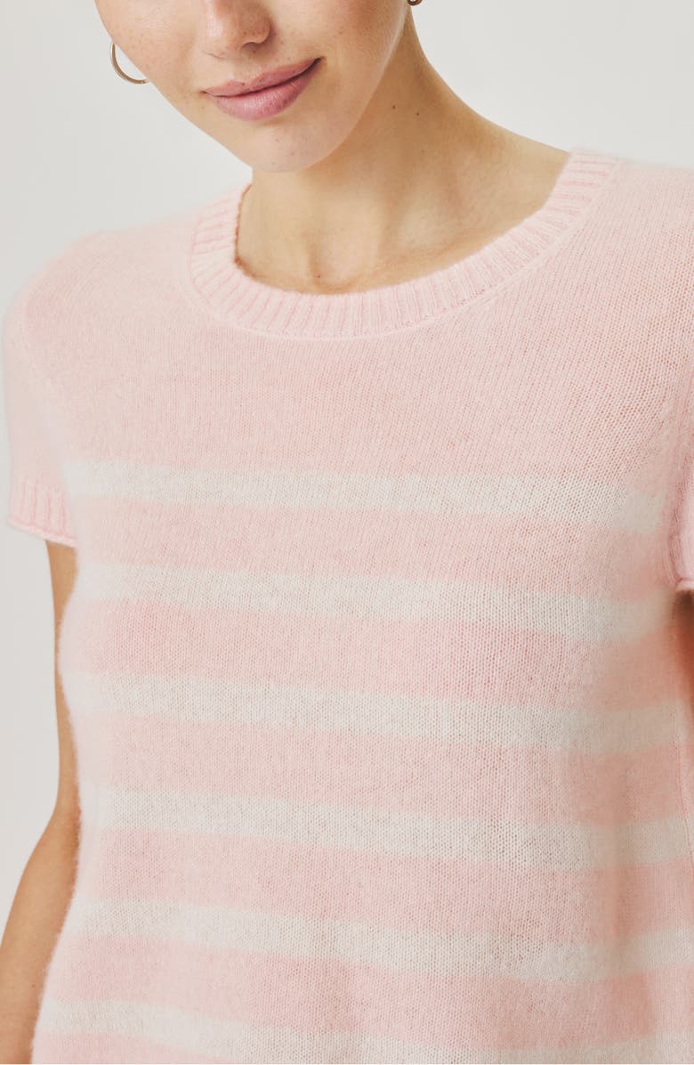Splendid Emerson Stripe Short Sleeve Sweater, Alternate, color, Rose Petal Pink/ Shell
