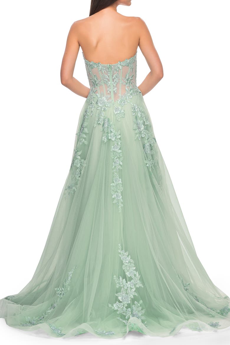 Sweetheart Strapless Gown with Beautiful Lace Applique, Alternate, color, Sage