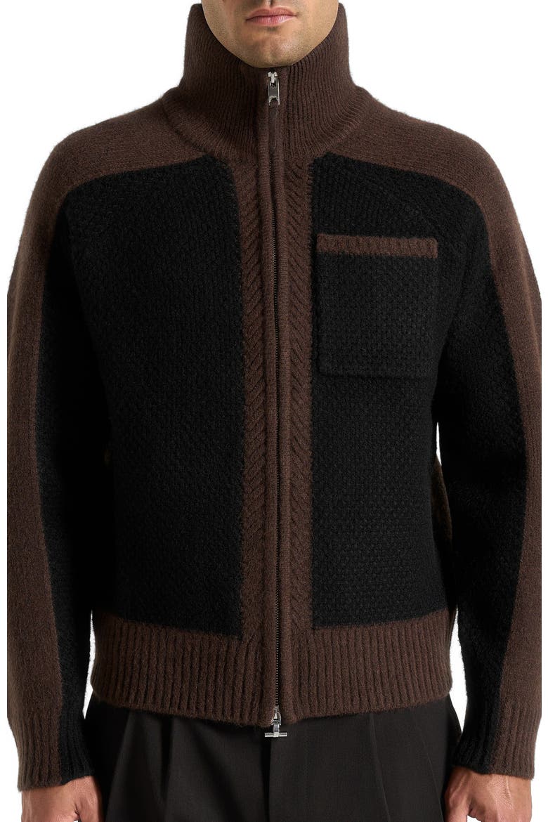 Rene Colour Block Zip Through Cardigan, Alternate, color, Brown/Black
