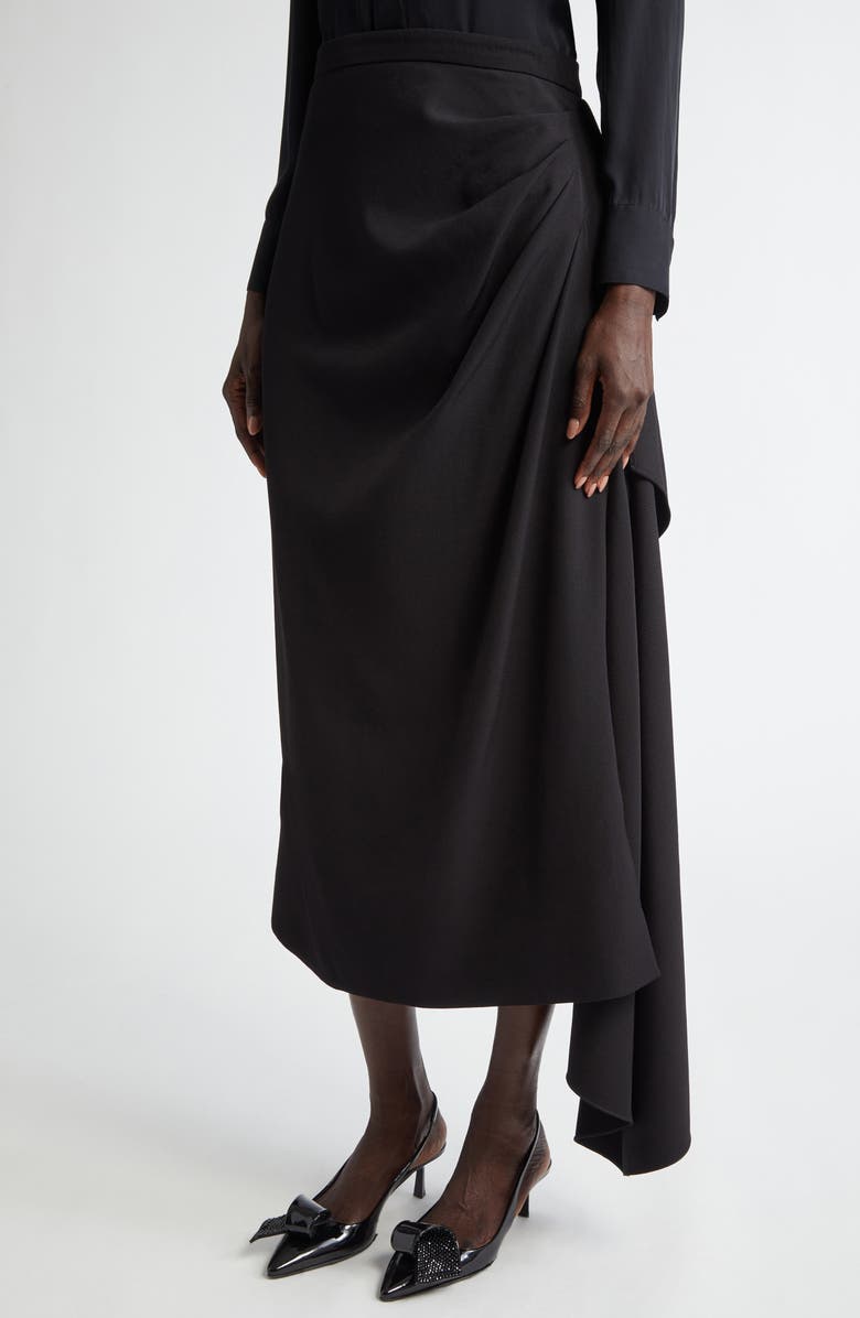 Erdem Drape Detail Virgin Wool Grain de Poudre Pencil Skirt, Alternate, color, 