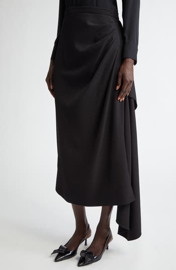 Drape Detail Virgin Wool Grain de Poudre Pencil Skirt