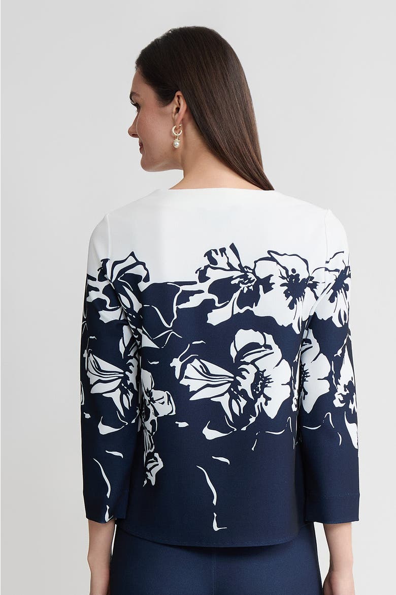 Floral Print Stretch Deco Crepe Blouse, Alternate, color, Indigo/White