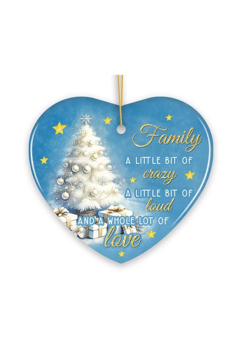 Family Love Quote Snowy Tree Heart Ornament