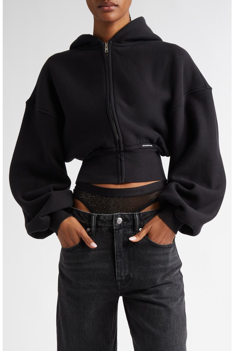 Alexander Wang Crop Front Zip Cotton Hoodie (Women) | Nordstrom