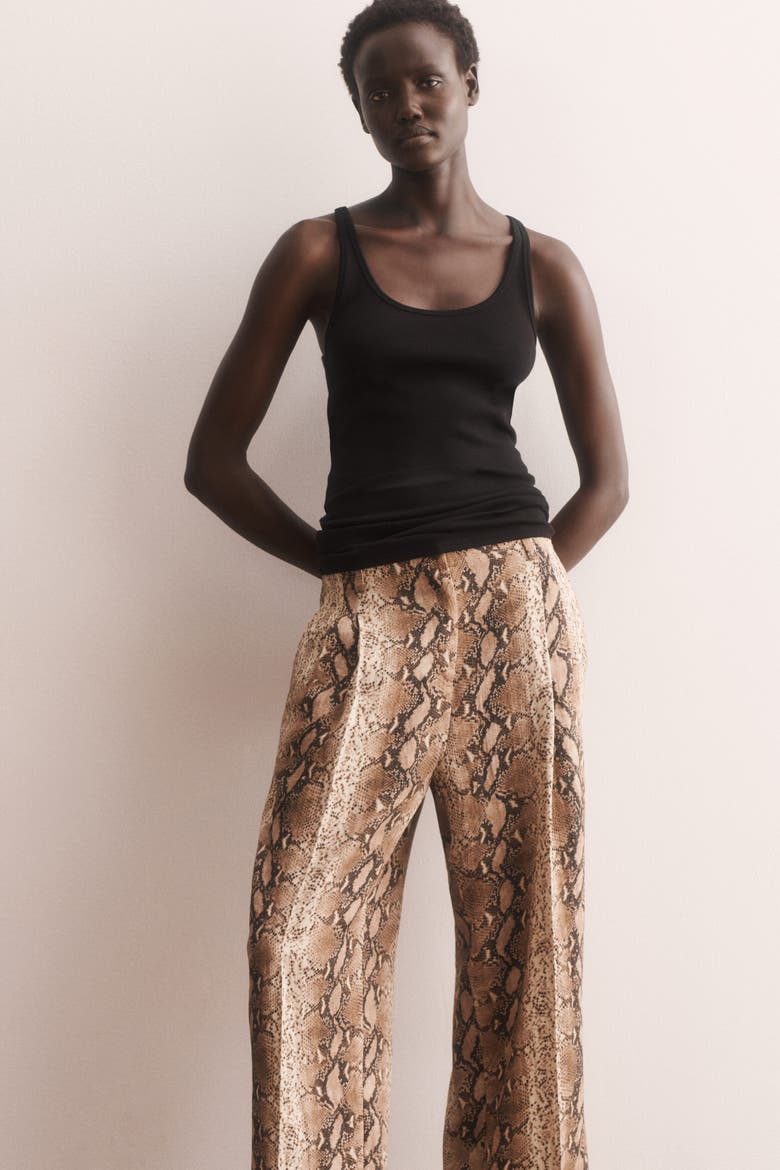 Ankle-length Twill Pants, Alternate, color, Beige/snakeskin pattern