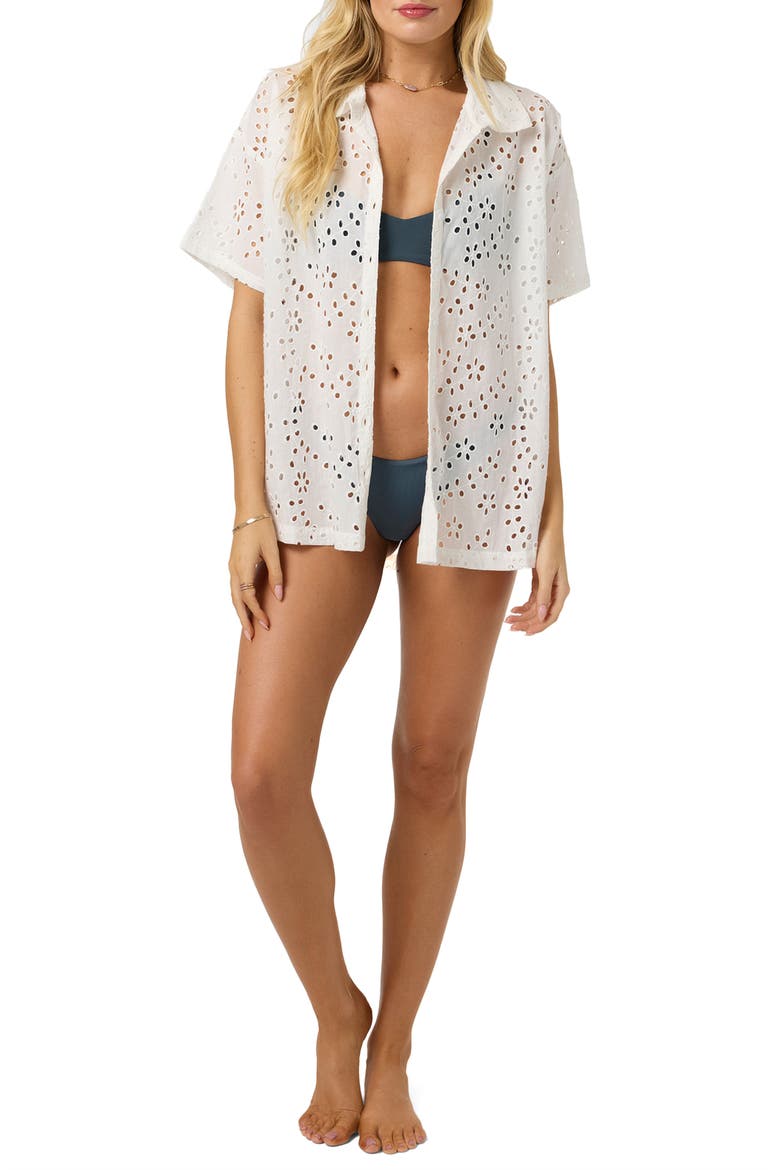 Jenna Cotton Eyelet Cover-Up Shirt, Alternate, color, WHITE