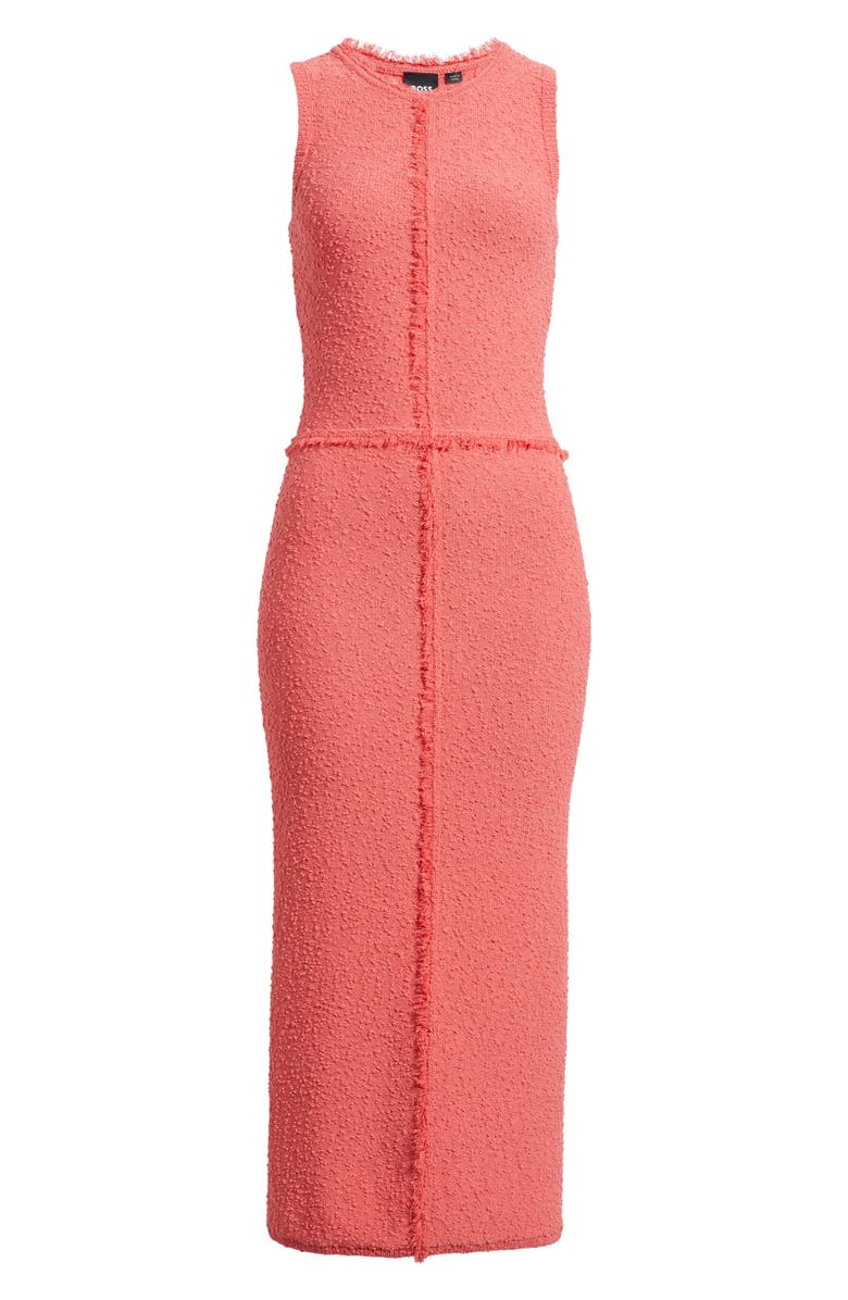 BOSS Fovina Fringe Trim Textured Midi Sheath Dress, Alternate, color, Calypso