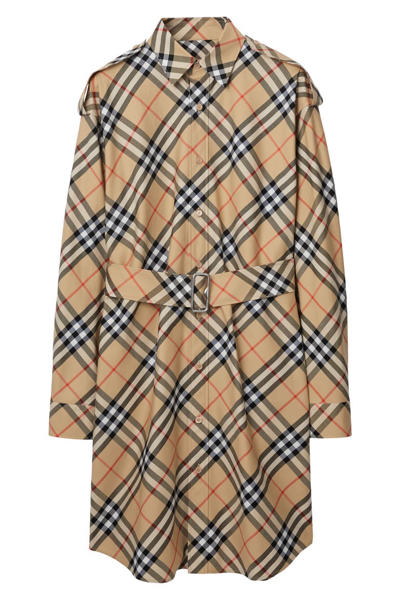 Iconic Check Long Sleeve Cotton Twill Shirtdress, Main, color, SAND IP CHECK