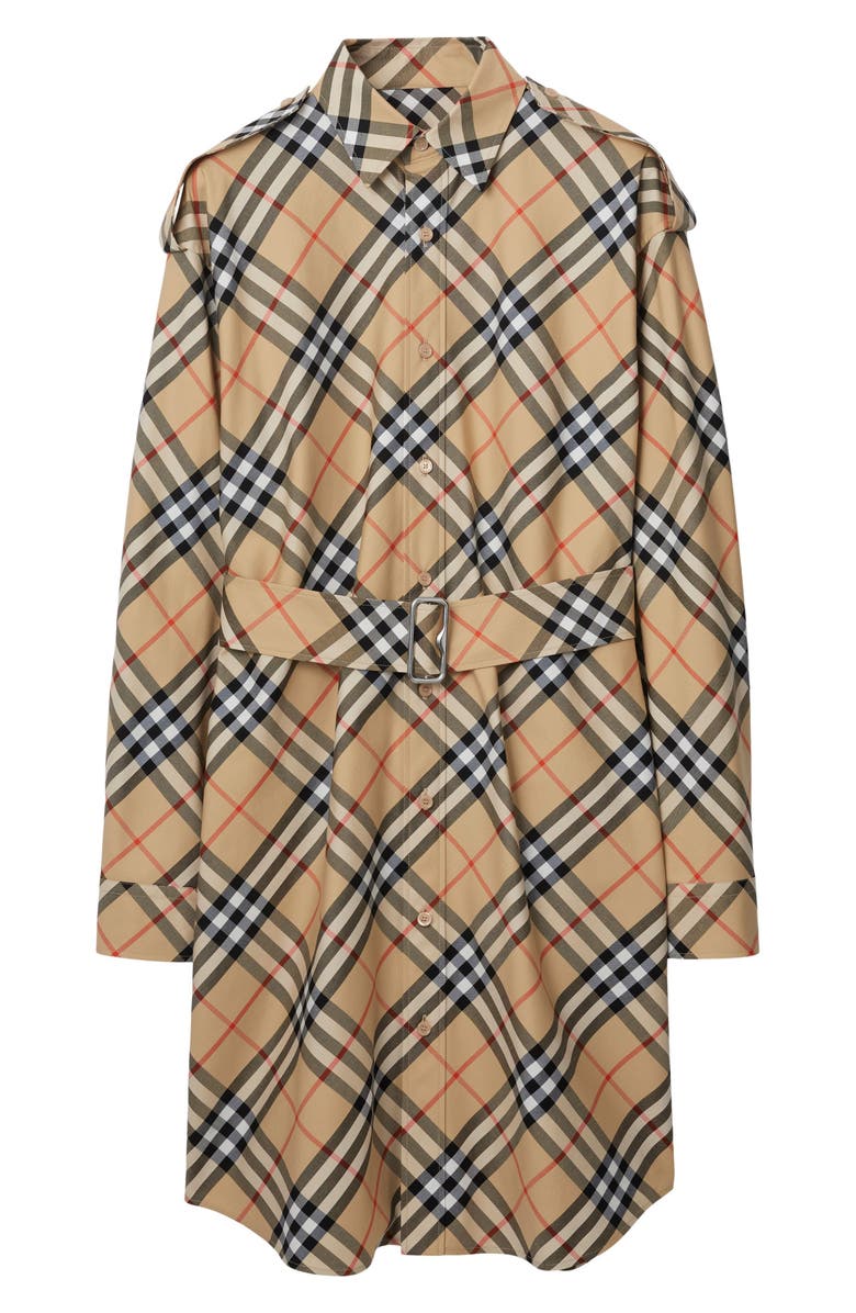Burberry Iconic Check Long Sleeve Cotton Twill Shirtdress, Main, color, Sand Ip Check