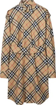 Burberry Iconic Check Long Sleeve Cotton Twill Shirtdress