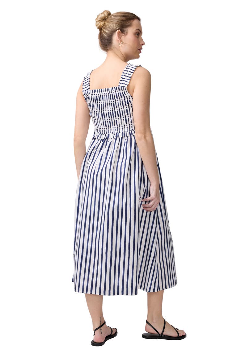 Santorini Smocked Midi Maternity Dress, Alternate, color, Indigo Stripe