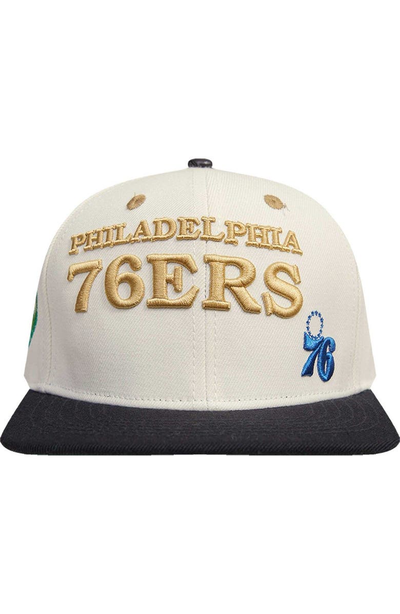 Post Men's Cream/Black Philadelphia 76ers Album Cover Snapback Hat, Alternate, color, 