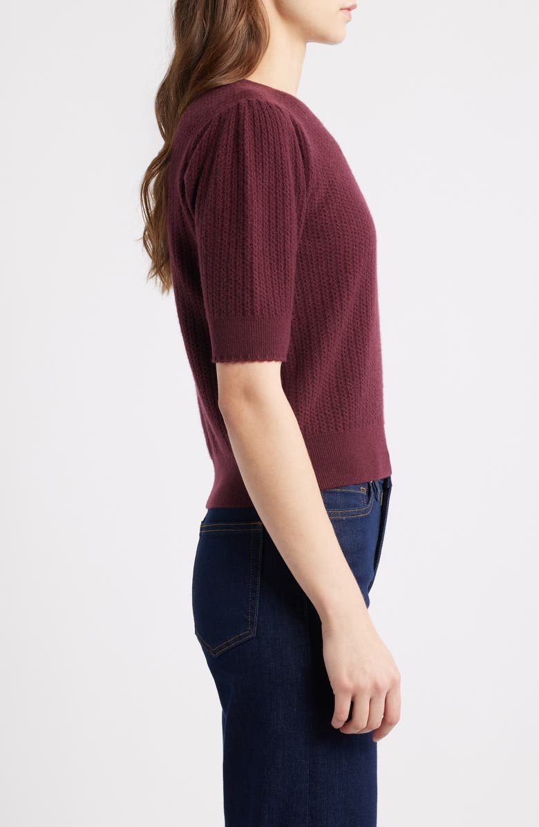 FRAME The Ladder Pointelle Short Sleeve Cashmere Sweater, Alternate, color, Cabernet