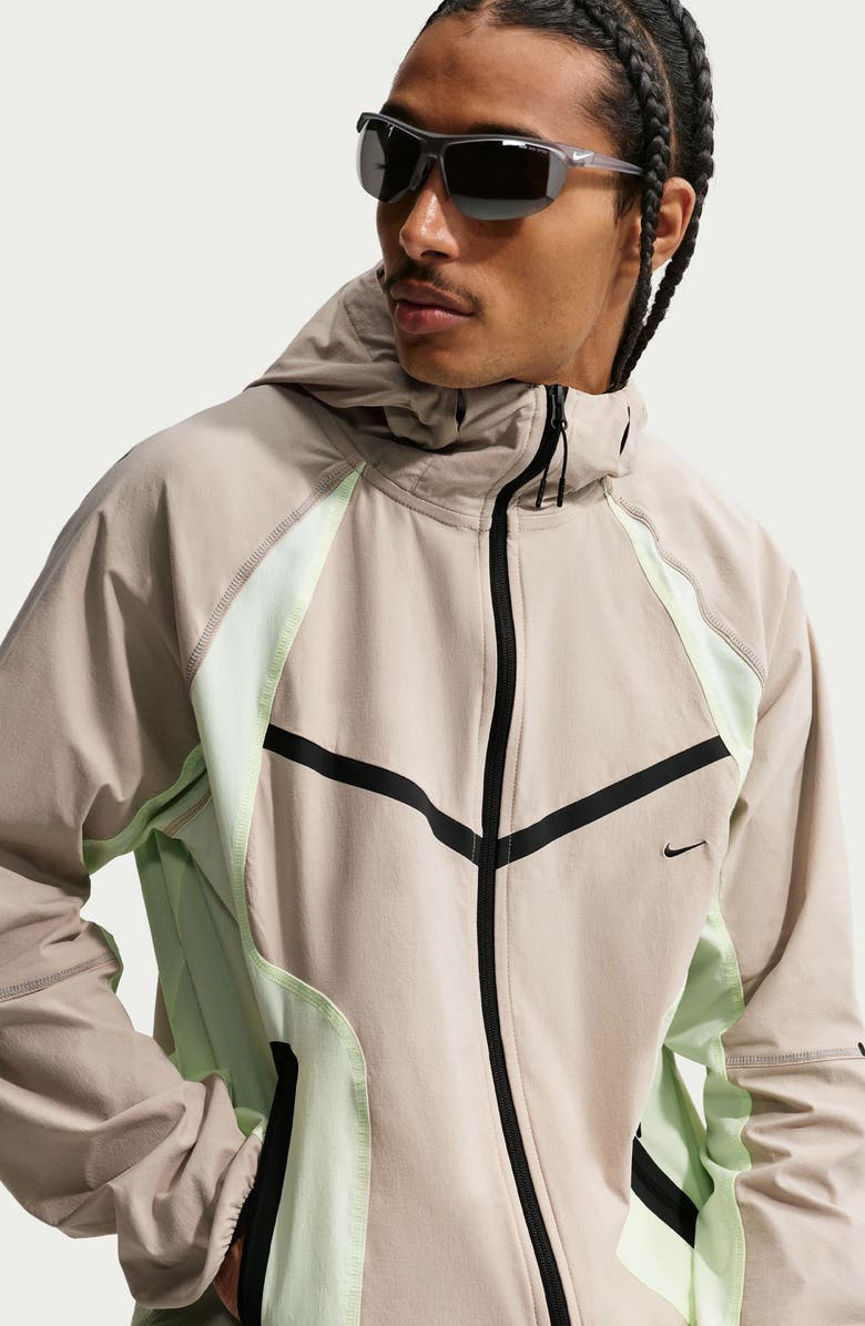 Nike Tech Dri-FIT Oversize Woven Nylon Hooded Windrunner Jacket, Alternate, color, Cream/ Black