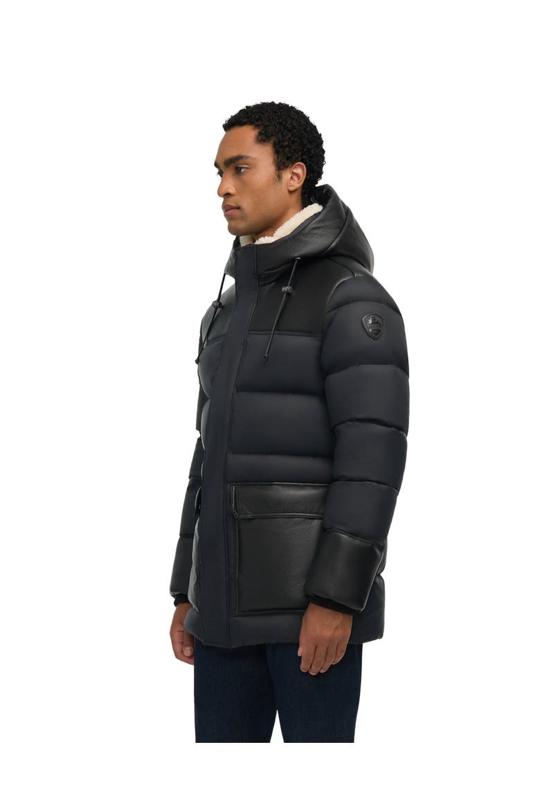 Wolf Mix Media Faux Shearling Parka Puffer with Fixed Hood, Alternate, color, Black