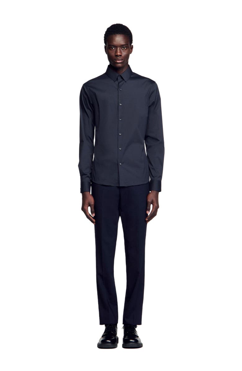 SANDRO Fitted stretch cotton shirt, Alternate, color, Navy Blue