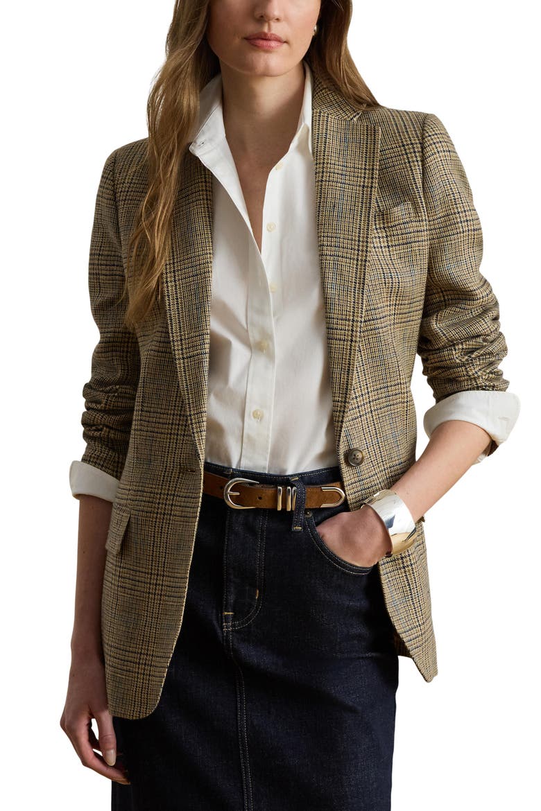 Linen Blazer, Main, color, BROWN/ BLACK MULTI