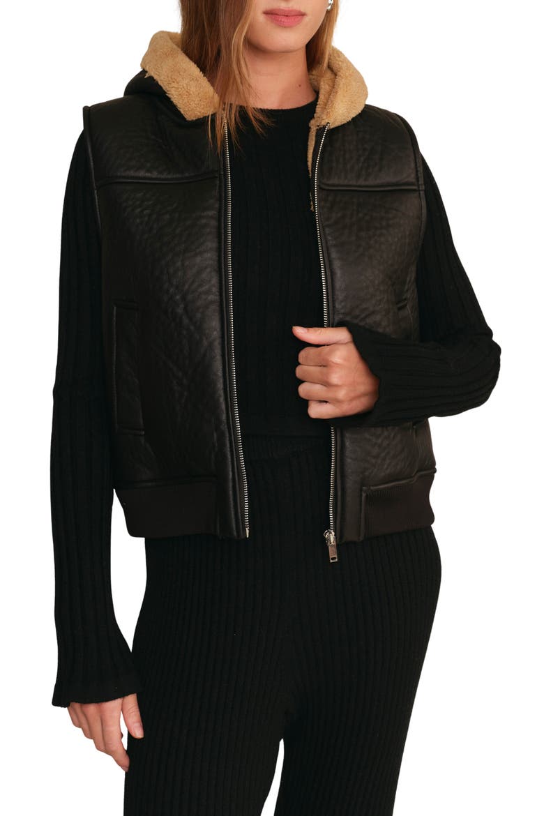 Brad Hooded Faux Shearling Vest, Main, color, BLACK