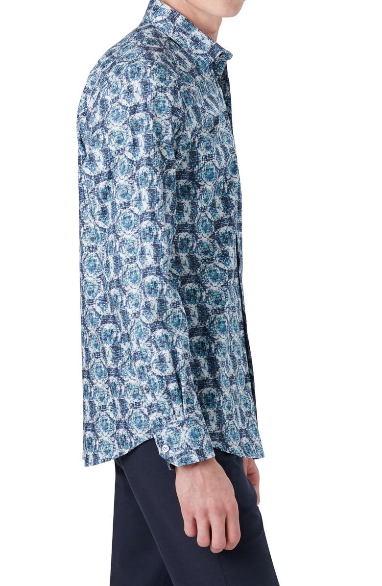 Bugatchi Shaped Fit Medallion Print Stretch Button-Up Shirt, Alternate, color, 