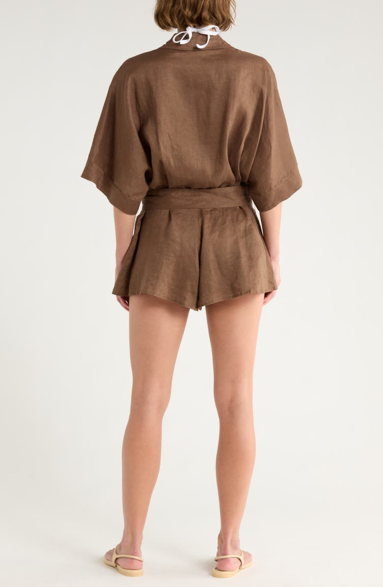 Elan Linen Cover-Up Romper, Alternate, color, Brown