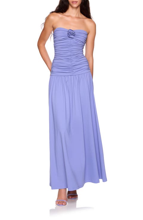 Flower Detail Strapless Maxi Dress