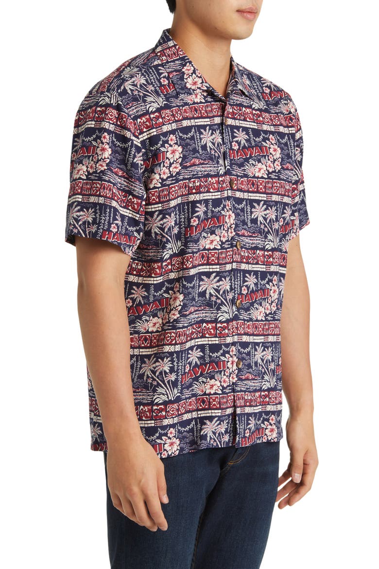 Postcard Paradise Short Sleeve Silk Button-Up Shirt, Alternate, color, COASTLINE