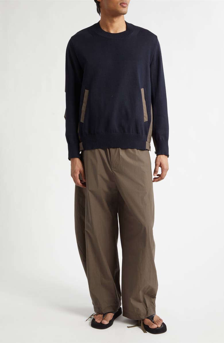 Sacai Cotton Typewriter Panel Sweater, Alternate, color, Navy/ Taupe