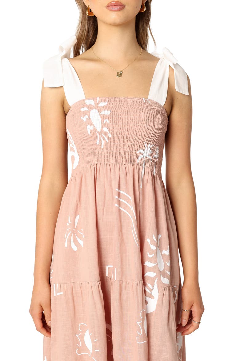 Sarelle Smocked Midi Dress, Alternate, color, TAN BLUSH