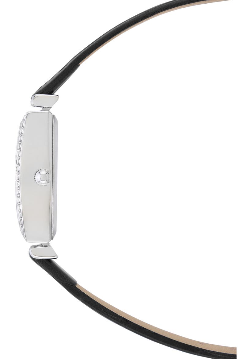 Tonneau Crystal Faux Leather Strap Watch, 26mm, Alternate, color, BLACK