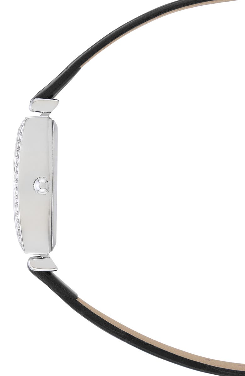 BCBG Tonneau Crystal Faux Leather Strap Watch, 26mm, Alternate, color, Black