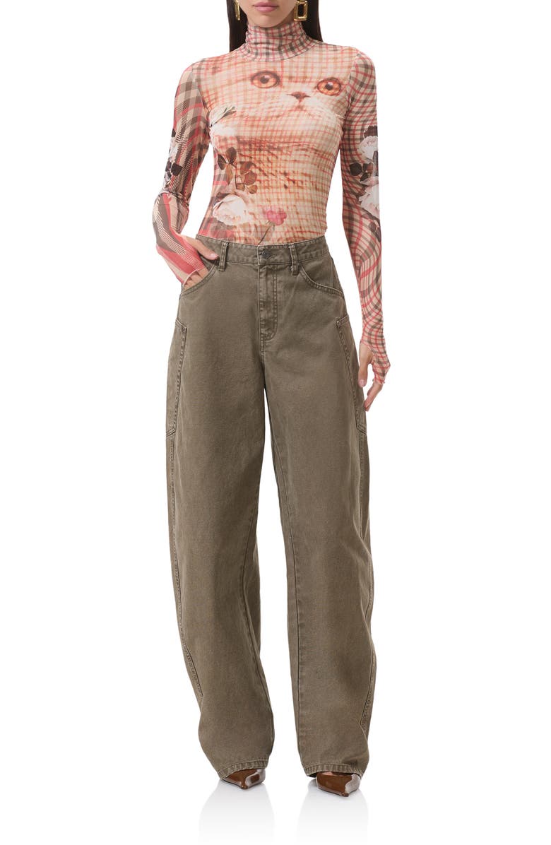 AFRM Zadie Print Turtleneck Mesh Top, Alternate, color, Kitten Plaid