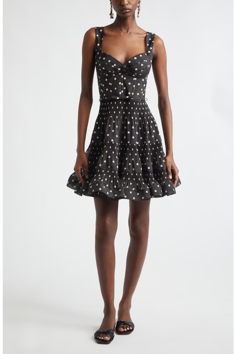 Kindred Spirit Pleated Draped Minidress, Main, color, BLACK DOT