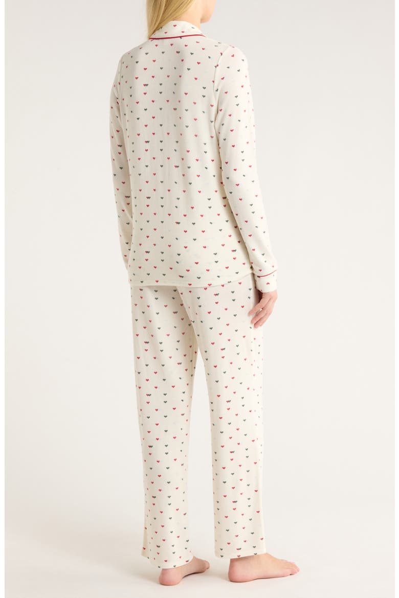 Brushed Hacci Pajamas, Alternate, color, IVORY- GREEN MICRO HEARTS
