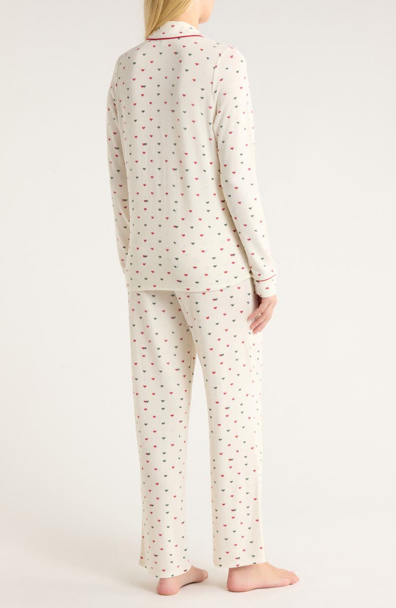 Nordstrom Brushed Hacci Pajamas, Alternate, color, Ivory- Green Micro Hearts