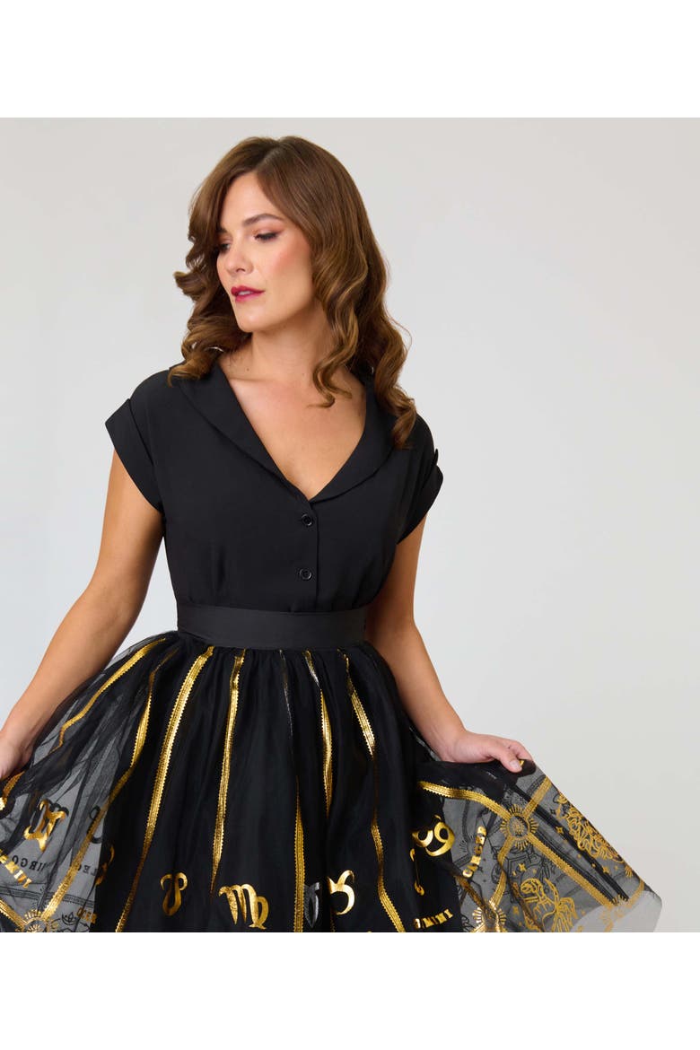 Brilliance Swing Skirt, Alternate, color, Black Zodiac Sign Print