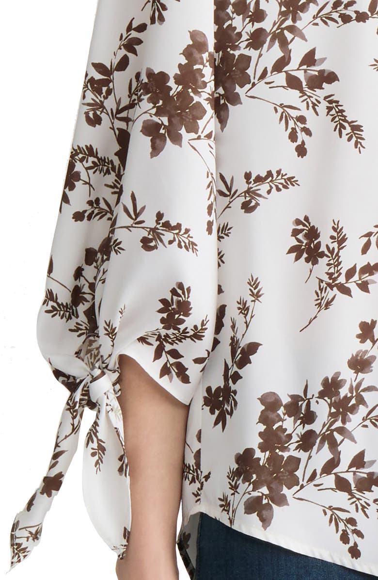 Jones New York Floral Tie Sleeve Button-Up Shirt, Alternate, color, White Sand Multi