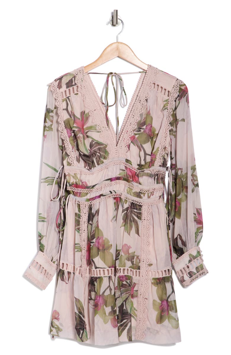 AllSaints Xanthe Floral Long Sleeve Minidress, Main, color, Adena Soft Pink