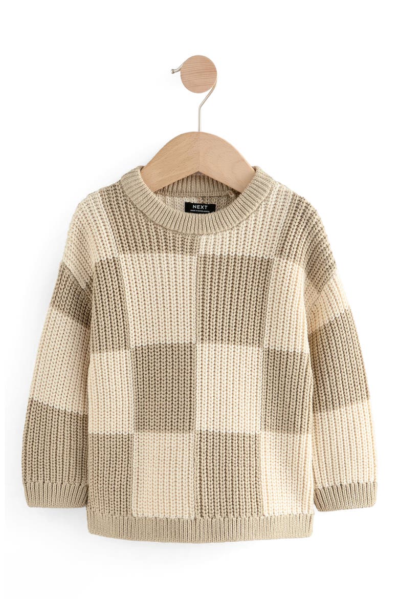 Kids' Checkerboard Cotton Crewneck Sweater, Main, color, NEUTRAL