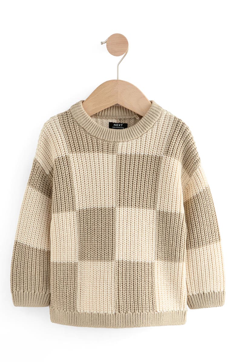 NEXT Kids' Checkerboard Cotton Crewneck Sweater, Main, color, Neutral
