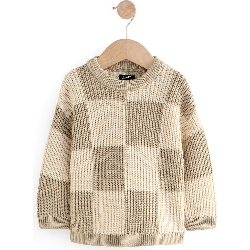 Next Kids' Checkerboard Cotton Crewneck Sweater In Neutral