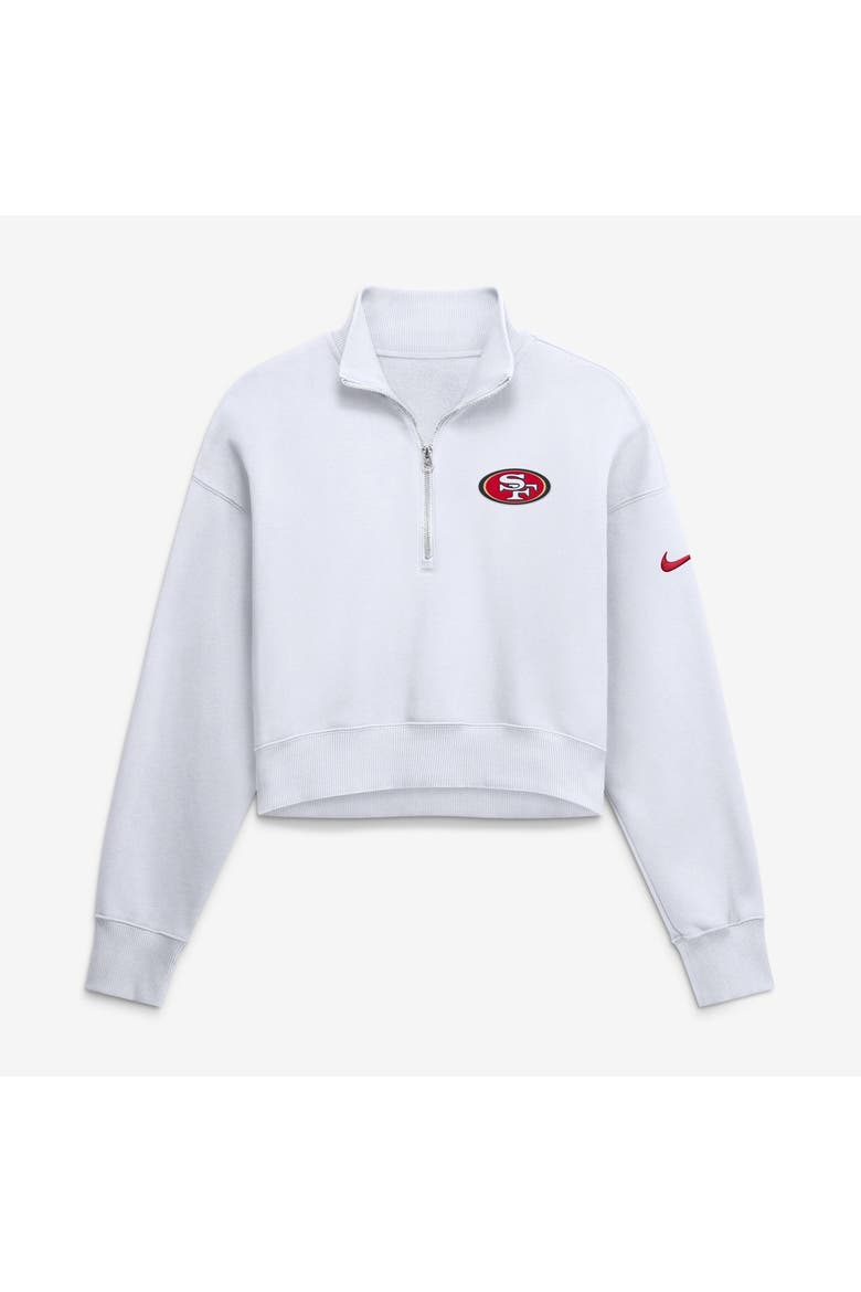 Women's Nike White San Francisco 49ers Oversized Phoenix Fleece Cropped Quarter-Zip Sweatshirt, Main, color, White
