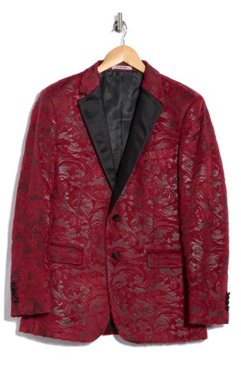 Zegarie Paisley Jacquard Satin Trim Sport Coat In Red