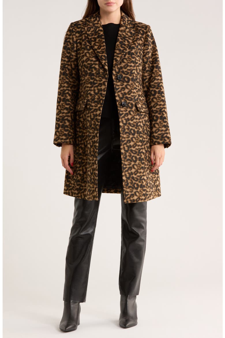 Single Breasted Wool Blend Coat, Alternate, color, LEOPARD