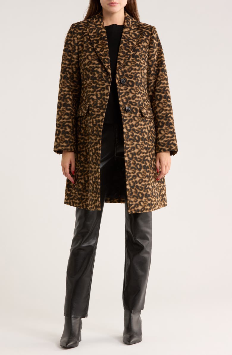 Michael Kors Single Breasted Wool Blend Coat, Alternate, color, Leopard