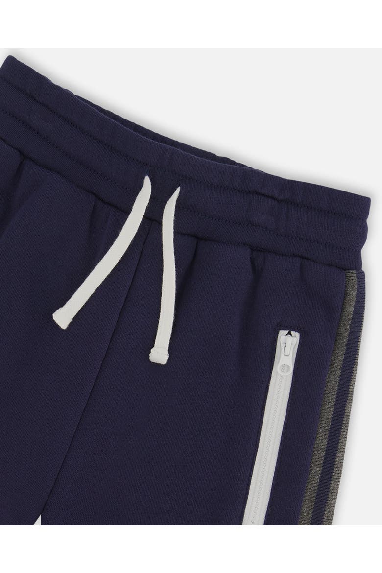 Little Boy's Fleece Sweatpants With Contrast Side Rib Navy, Alternate, color, Peacoat