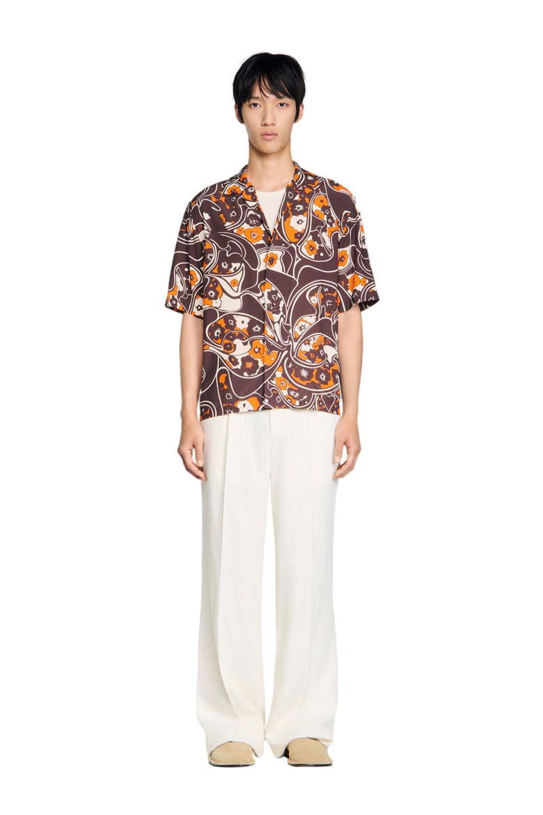 Loose-fit print shark collar shirt, Alternate, color, Black brown