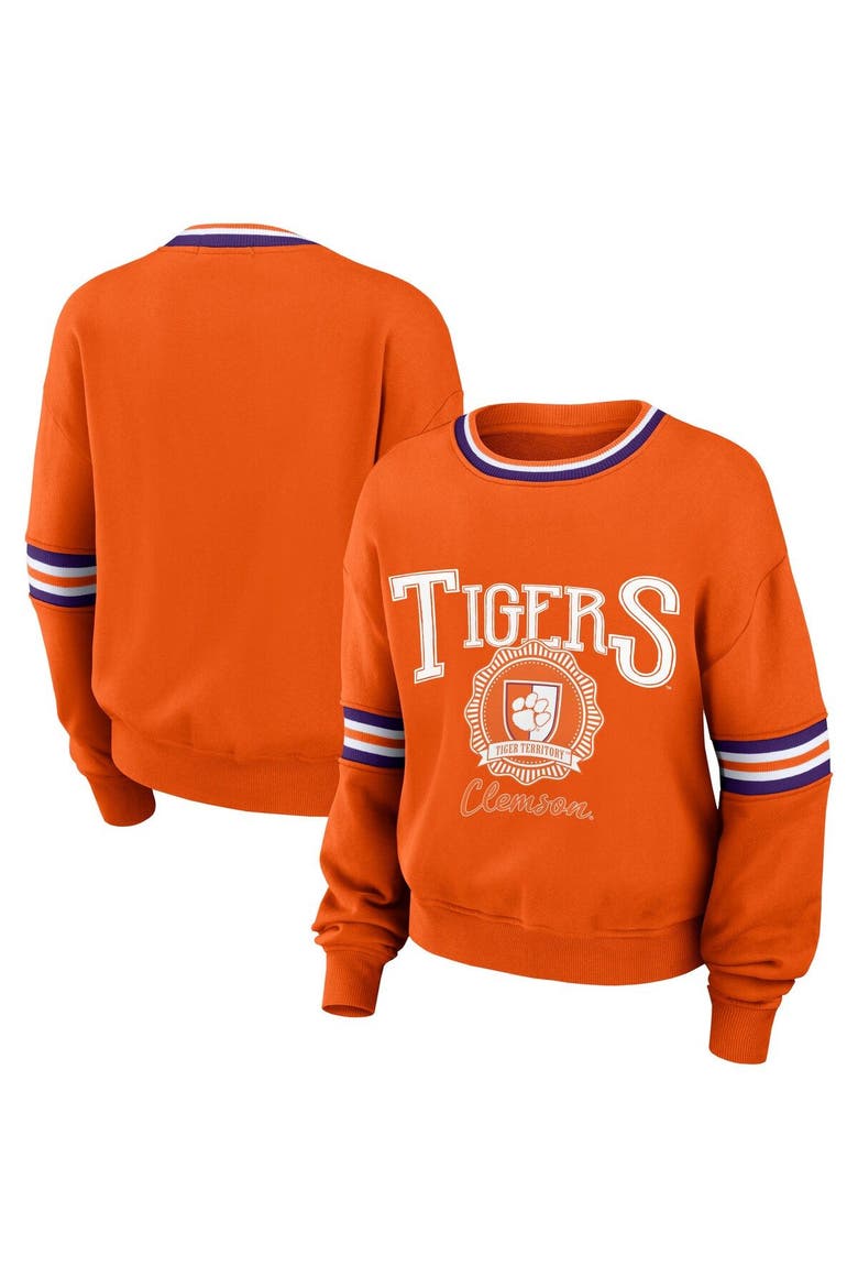 Women's WEAR by Erin Andrews Orange Clemson Tigers Vintage Pullover Sweatshirt, Main, color, Orange