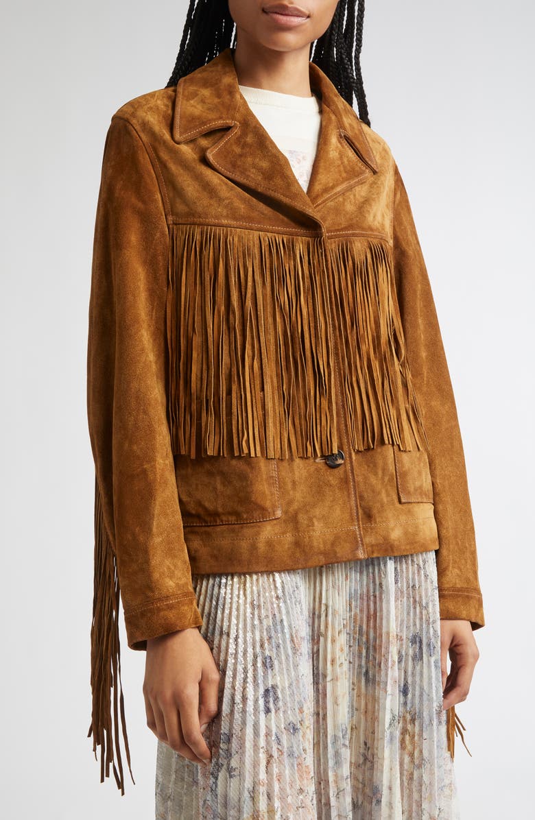 Golden Goose Journey Waxed Suede Fringe Jacket, Alternate, color, 