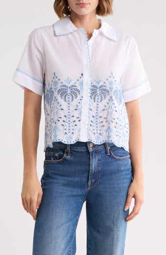 Palm Embroidered Short Sleeve Button Front Shirt